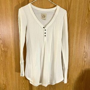 Light Cream Soft Knit Henley Thermal X-Long Top